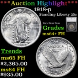 ***Auction Highlight*** 1918-p Standing Liberty Quarter 25c Graded ms64+ FH By SEGS (fc)