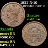 1855 N-10 Braided Hair Large Cent 1c Grades Select+ Unc BN