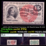 PCGS 1870's US Fractional Currency 15¢ Fourth Issue Fr-1271 Graded au50 PPQ By PCGS