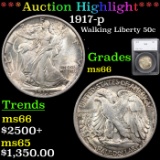***Auction Highlight*** 1917-p Walking Liberty Half Dollar 50c Graded ms66 By SEGS (fc)