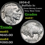 1934-d Buffalo Nickel 5c Grades Choice+ Unc