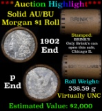 ***Auction Highlight***  AU/BU Slider Brinks Shotgun Morgan $1 Roll 1902 & P Ends Virtually UNC (fc)