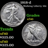 1918-d Walking Liberty Half Dollar 50c Grades xf