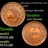 1863 Indian F-NY-630-AL-1a R3 Civil War Token 1c Grades Unc Details