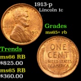 1913-p Lincoln Cent 1c Grades Gem+ Unc RB