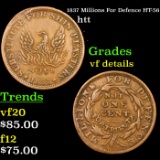 1837 Millions For Defence HT-56 Hard Times Token 1c Grades vf details