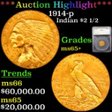 ***Auction Highlight*** 1914-p Gold Indian Quarter Eagle $2 1/2 Graded ms65+ By SEGS (fc)