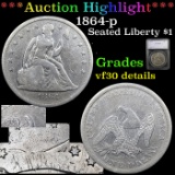 ***Auction Highlight*** 1864-p Seated Liberty Dollar $1 Graded vf30 details By SEGS (fc)