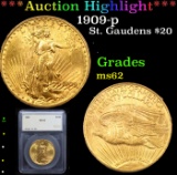 ***Auction Highlight*** 1909-p Gold St. Gaudens Double Eagle $20 Graded ms62 By SEGS (fc)