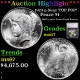 ***Auction Highlight*** 1923-p Near TOP POP! Peace Dollar $1 Graded ms67 By SEGS (fc)