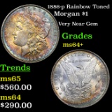 1886-p Rainbow Toned Morgan Dollar $1 Grades Choice+ Unc