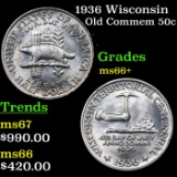 1936 Wisconsin Old Commem Half Dollar 50c Grades GEM++ Unc