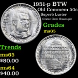 1951-p BTW Old Commem Half Dollar 50c Grades GEM Unc