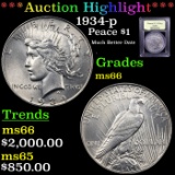 ***Auction Highlight*** 1934-p Peace Dollar $1 Graded GEM+ Unc By USCG (fc)