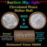 ***Auction Highlight*** Full solid Date Peace silver dollar roll, 20 coin 1923 & 'P' Ends (fc)