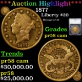 Proof ***Auction Highlight*** 1877 Gold Liberty Double Eagle $20 Graded pr58 cam By SEGS (fc)