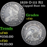 1829 O-111 R2 Capped Bust Half Dollar 50c Grades vf++