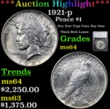***Auction Highlight*** 1921-p Peace Dollar $1 Graded ms64 By SEGS (fc)