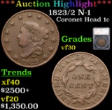 ***Auction Highlight*** 1823/2 N-1 Coronet Head Large Cent 1c Graded vf30 By SEGS (fc)