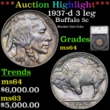 ***Auction Highlight*** 1937-d 3 leg Buffalo Nickel 5c Graded ms64 By SEGS (fc)