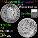 ***Auction Highlight*** 1805 Draped Bust Dime 10c Graded f12 By SEGS (fc)