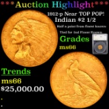 ***Auction Highlight*** 1912-p Near TOP POP! Gold Indian Quarter Eagle $2 1/2 Graded ms66 By SEGS (f