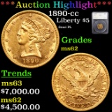 ***Auction Highlight*** 1890-cc Gold Liberty Half Eagle $5 Graded ms62 By SEGS (fc)