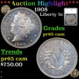 Proof ***Auction Highlight*** 1908 Liberty Nickel 5c Graded pr65 cam By SEGS (fc)