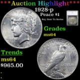 ***Auction Highlight*** 1928-p Peace Dollar $1 Graded ms64 By SEGS (fc)