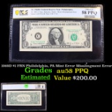 PCGS 1969D $1 FRN Philidelphia, PA Mint Error Misalingment Error Graded au58 PPQ By PCGS