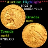 ***Auction Highlight*** 1927-p Gold Indian Quarter Eagle $2 1/2 Grades Select Unc (fc)