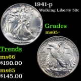 1941-p Walking Liberty Half Dollar 50c Grades GEM+ Unc
