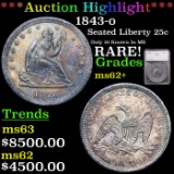 ***Auction Highlight*** 1843-o Seated Liberty Quarter 25c Graded ms62+ By SEGS (fc)