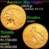 ***Auction Highlight*** 1915-p Gold Indian Quarter Eagle $2 1/2 Grades Select+ Unc (fc)