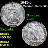 1945-p Walking Liberty Half Dollar 50c Grades Select Unc