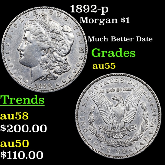 1892-p Morgan Dollar $1 Grades Choice AU