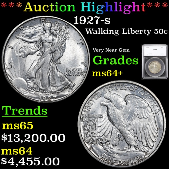 ***Auction Highlight*** 1927-s Walking Liberty Half Dollar 50c Graded ms64+ By SEGS (fc)