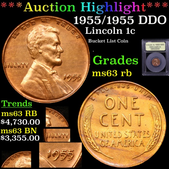 ***Auction Highlight*** 1955/1955 DDO Lincoln Cent 1c Graded Select Unc RB By USCG (fc)
