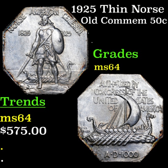 1925 Thin Norse Old Commem Half Dollar 50c Grades Choice Unc
