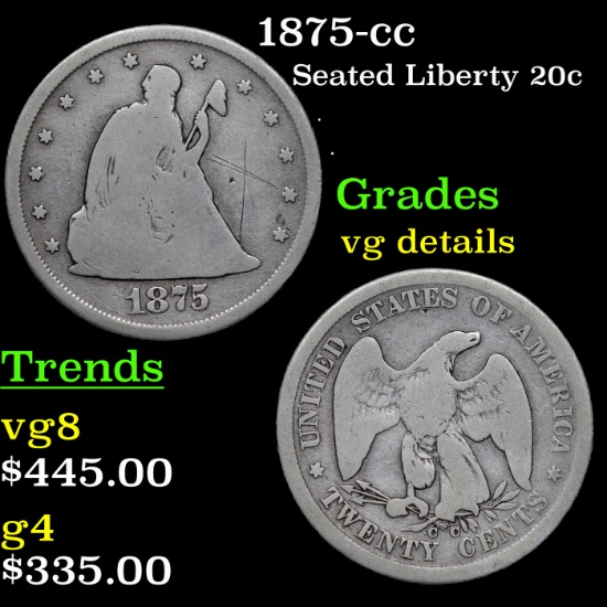 1875-cc Twenty Cent Piece 20c Grades vg details