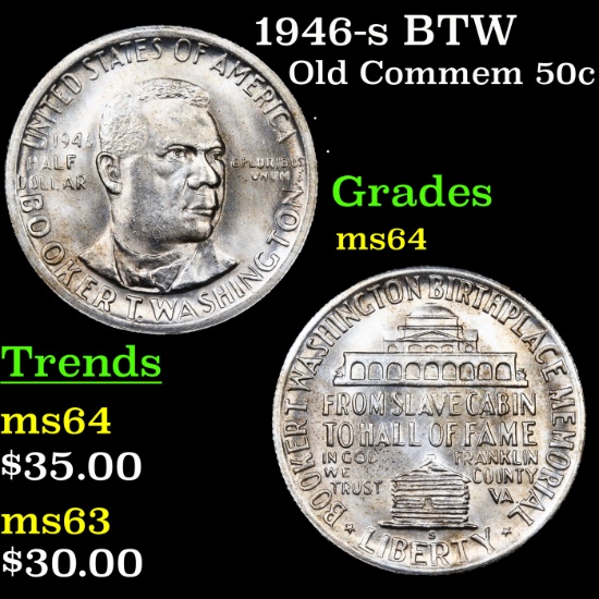 1946-s BTW Old Commem Half Dollar 50c Grades Choice Unc