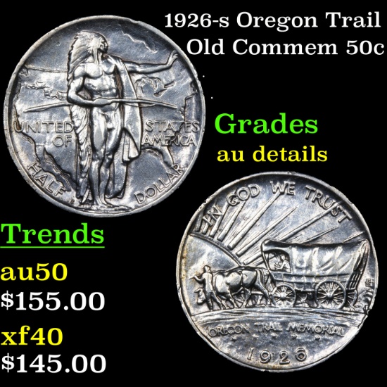 1926-s Oregon Trail Old Commem Half Dollar 50c Grades AU Details