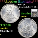***Auction Highlight*** 1861-p Seated Liberty Quarter 25c Graded ms64 By SEGS (fc)