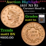 ***Auction Highlight*** 1837 N3 R1 Coronet Head Large Cent 1c Graded ms63 bn By SEGS (fc)