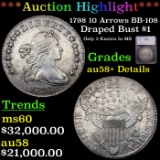 ***Auction Highlight*** 1798 10 Arrows BB-108 Draped Bust Dollar $1 Graded au58+ Details By SEGS (fc