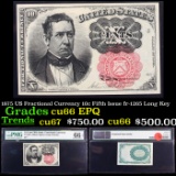1875 US Fractional Currency 10c Fifth Issue fr-1265 Long Key Graded cu66 EPQ By PMG