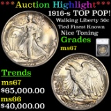 ***Auction Highlight*** 1916-s TOP POP! Walking Liberty Half Dollar 50c Graded ms67 By SEGS (fc)