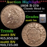 ***Auction Highlight*** 1808 S-279 Classic Head Large Cent 1c Graded ms61 bn By SEGS (fc)