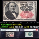 1874 25c Fractional Currency, 5th Issue, Short Key Fr-1309  Graded cu65 EPQ By PMG