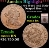 ***Auction highlight*** 1798 2nd Haid S-166 Draped Bust Large Cent 1c Graded ms63 bn By SEGS (fc)